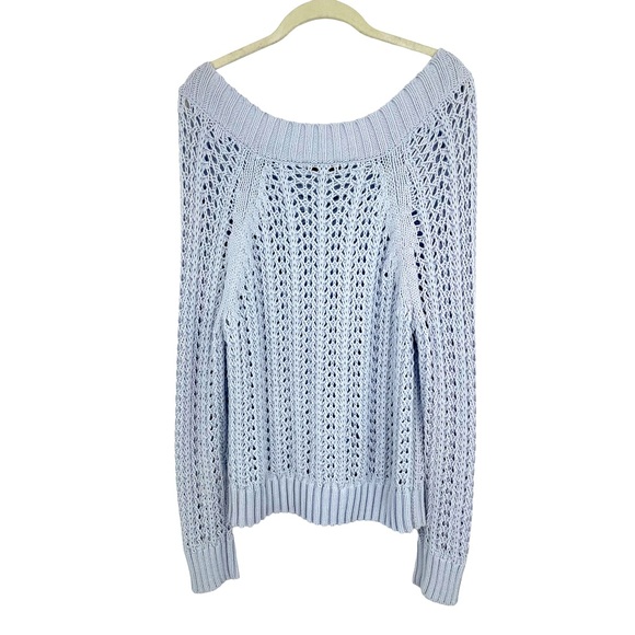 J.CREW Wide-Neck Beach Sweater Cotton Blend Pointelle in Light Blue - Size XS - Picture 3 of 8